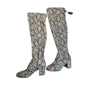 Gianni Bini Faux Snakeskin Over The Knee Block Heel Boots Mob Wife Minimalist